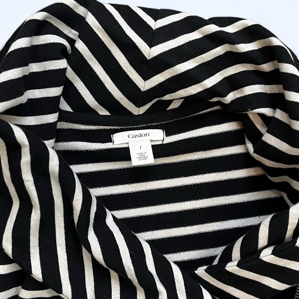 NWT! Caslon Large Size 1 Black and White Striped Ribbed Knit Zip Cotton Jacket - Picture 2 of 8